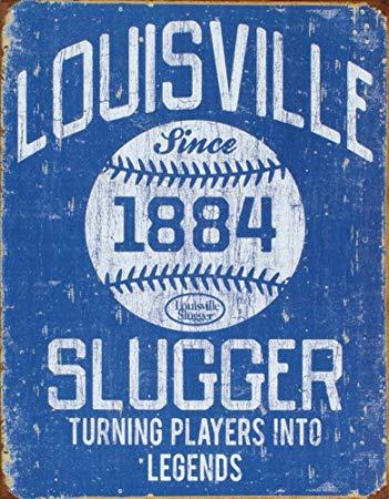 Vintage Louisville Slugger Logo - Amazon.com: Louisville Slugger - Blue Tin Sign 13 x 16in: Home & Kitchen