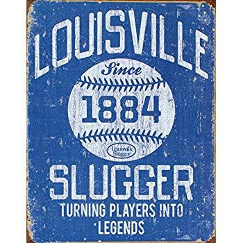 Vintage Louisville Slugger Logo - Amazon.com: Louisville Slugger - Blue Tin Sign 13 x 16in: Home & Kitchen