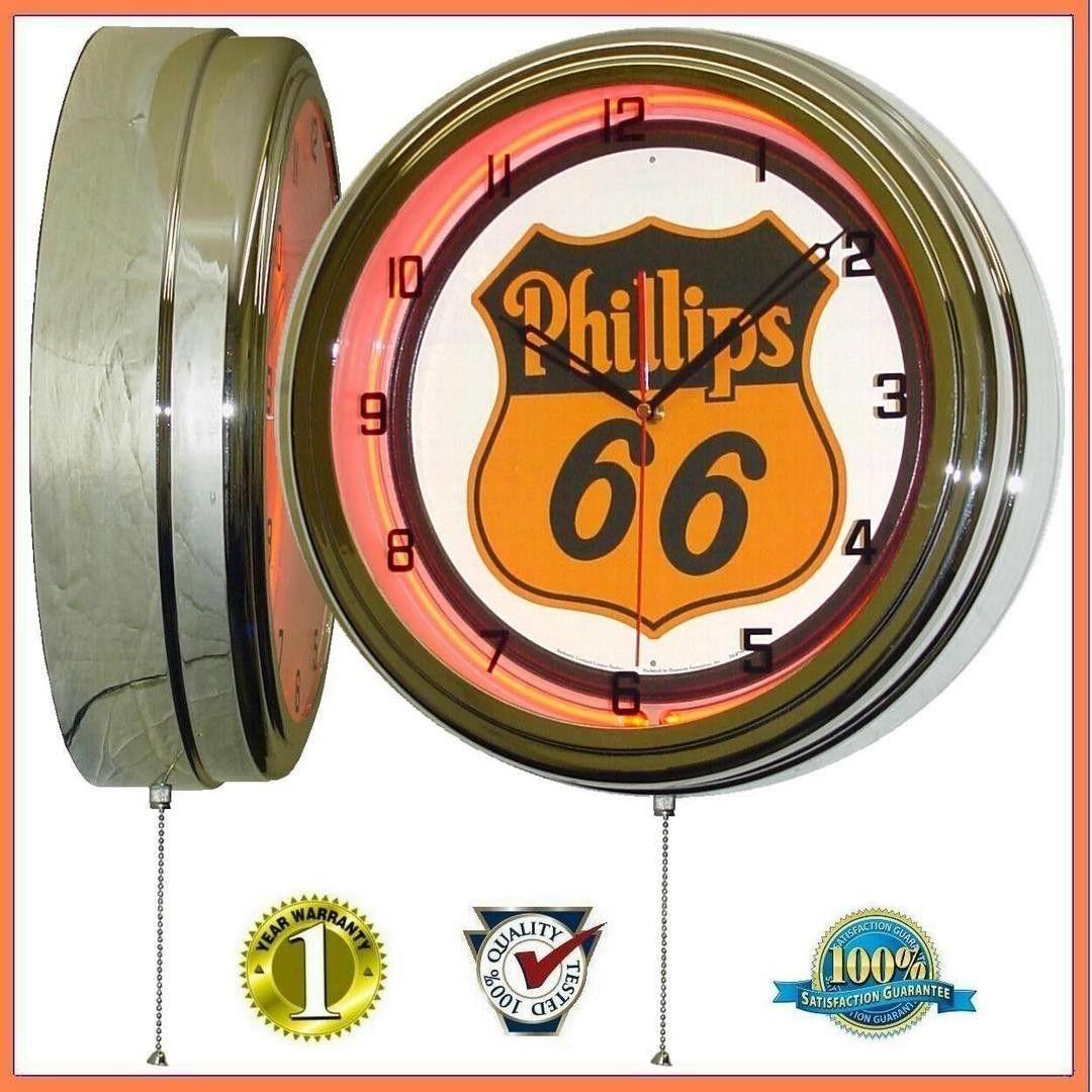 Phillips 66 Logo - Phillips 66 Logo Sign Orange Neon Lighted Wall Clock Chrome ...