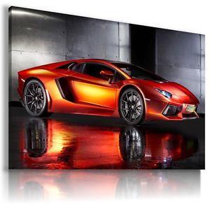 Red Sports Car Logo - LAMBORGHINI AVENTADOR RED Sports Cars Large Wall Art Canvas Picture