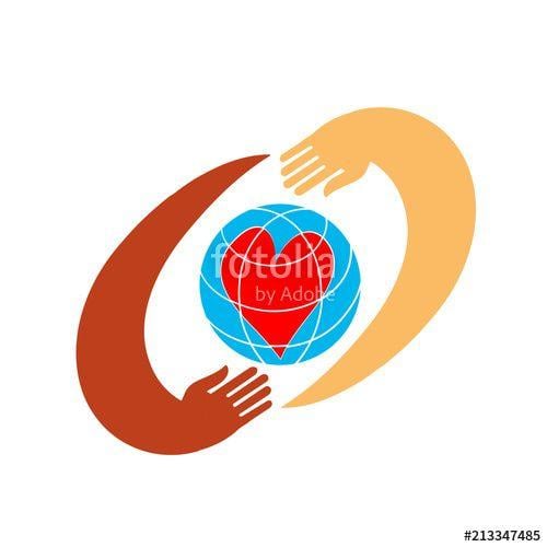 Hands Heart and Globe Logo - hands with earth, people of the world holding the globe,