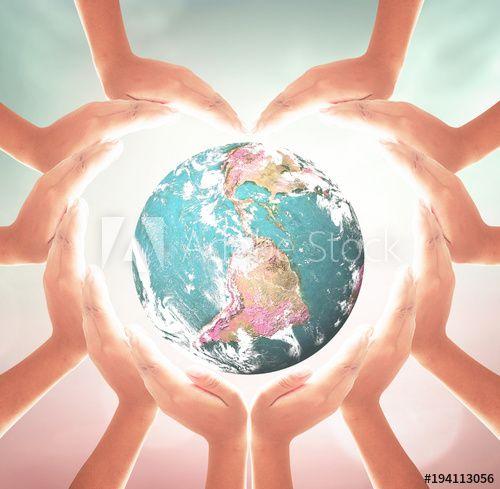 Hands Heart and Globe Logo - International human solidarity day concept: Heart shape of hands ...