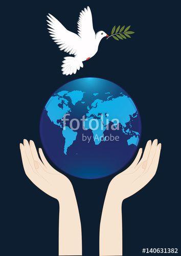 Branches with Blue and Blue Globe Logo - globe dove of peace laurel branch female hands blue background art