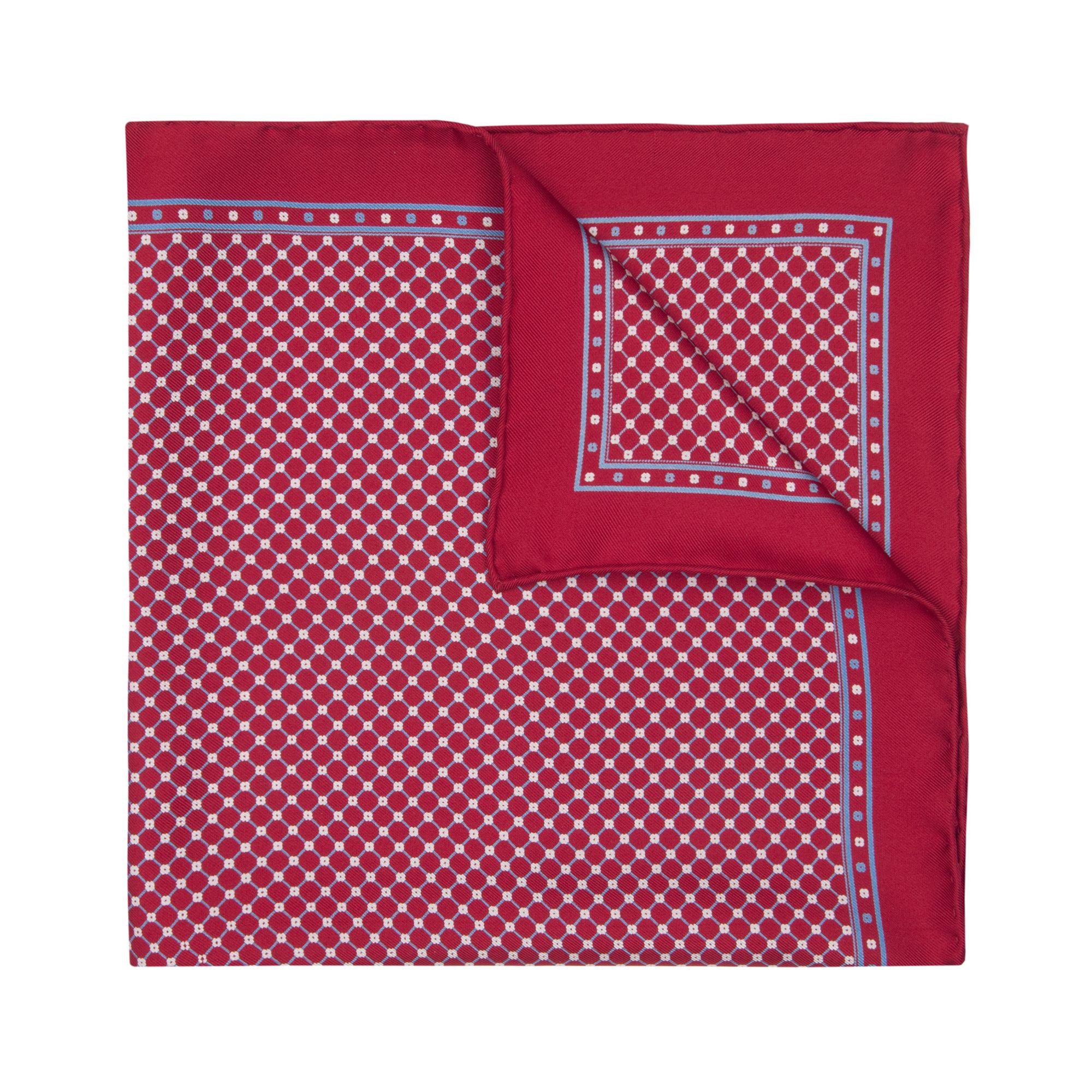 Square White with Blue Rectangle Logo - Red, white and blue lattice pattern silk pocket square Poole