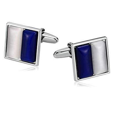 Square White with Blue Rectangle Logo - Aooaz Cufflinks for Men Stainless Steel Square Cat Eyes Stone Blue ...