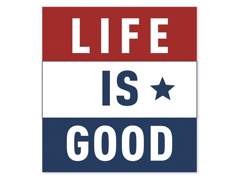 Square White with Blue Rectangle Logo - Life is Good Jeep Wrangler Red/White/Blue Square Sticker 48356