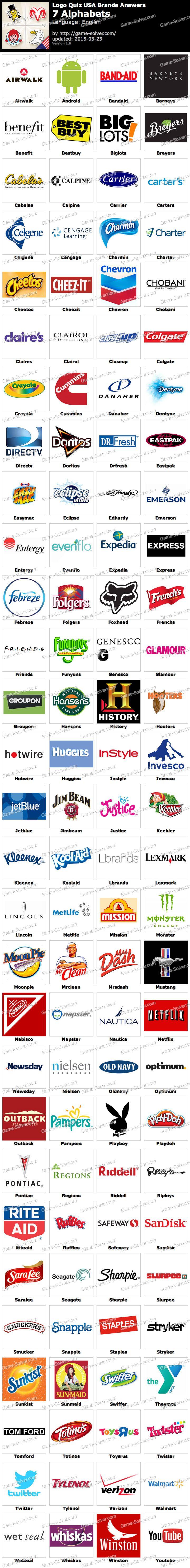 Alphabet Brands Logo - Logo Quiz USA Brands 7 Alphabets - Game Solver