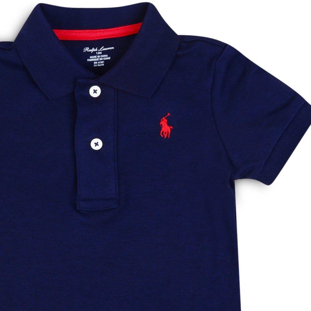 Blue and Red Clothing Logo - Ralph Lauren Baby Boys Navy Polo Shirt Bodysuit with Red Logo