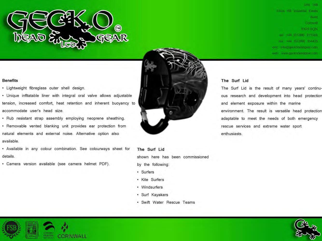 Gecko Surf Logo - The Gecko Surf Lid - Gecko Headgear - PDF Catalogues | Documentation ...
