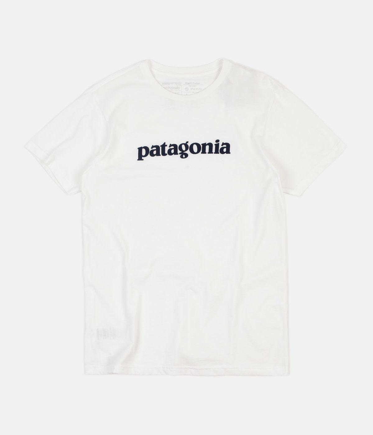 White Patagonia Logo - Patagonia Text Logo Organic T Shirt. Always In Colour