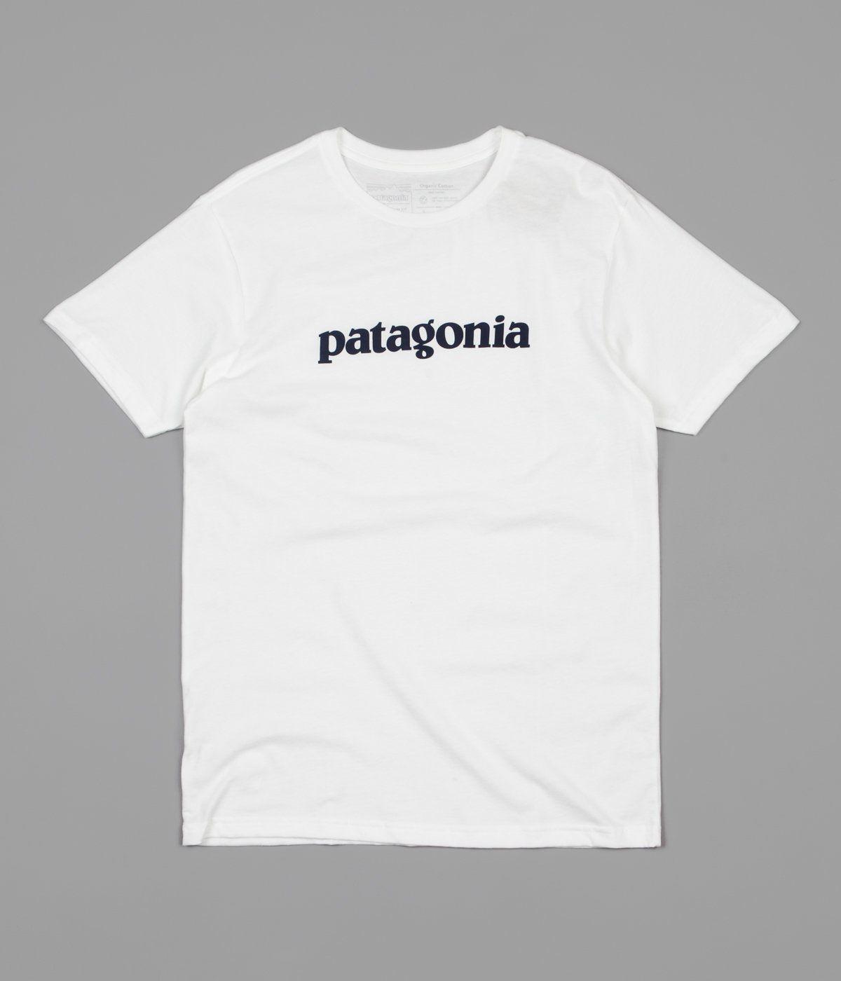 White Patagonia Logo - Patagonia Text Logo Organic T-Shirt - White | Flatspot
