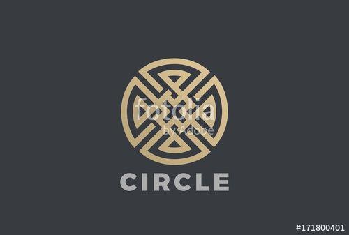 At Cross Logo - Luxury Circle Maze Cross Logo vector. Labyrinth Linear style Stock