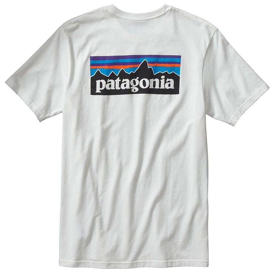 White Patagonia Logo - Patagonia Men`s P-6 Logo Cotton T-Shirt White