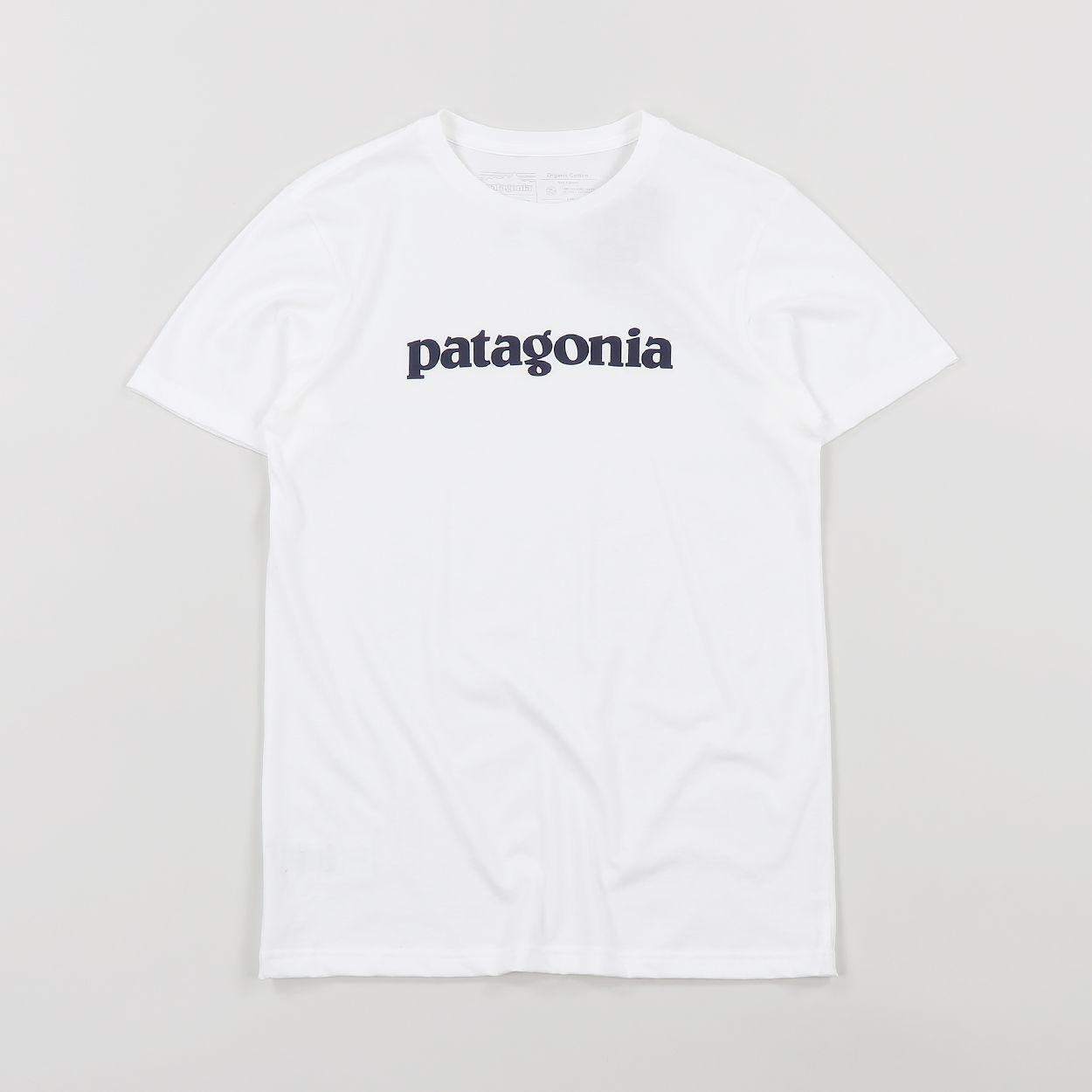 White Patagonia Logo - Patagonia Text Logo Graphic Organic Cotton Jersey T Shirt White £21.00