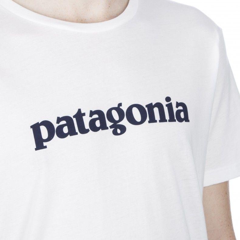 White Patagonia Logo - Patagonia Text Logo Organic Cotton T Shirt (White)