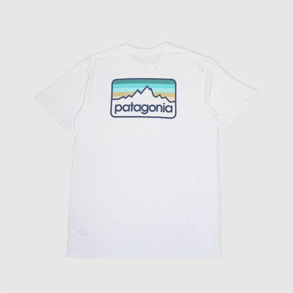 White Patagonia Logo - Patagonia Line Logo Badge T Shirt White Dolomite Blue