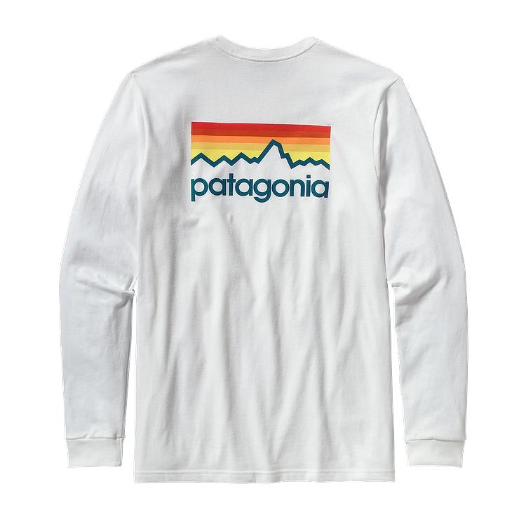 White Patagonia Logo - Patagonia Mens Long Sleeve Line Logo Cotton Shirt White