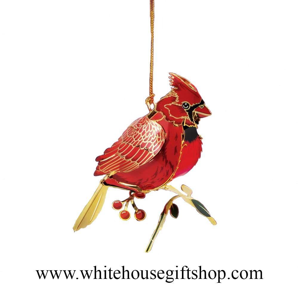 White with Red Bird Logo - Cardinal Bird Ornament Round Display, Summer Sale, 24KT