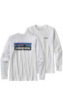 White Patagonia Logo - Patagonia Men's Long Sleeve P 6 Logo Responsibili Tee In White 39161 WHI