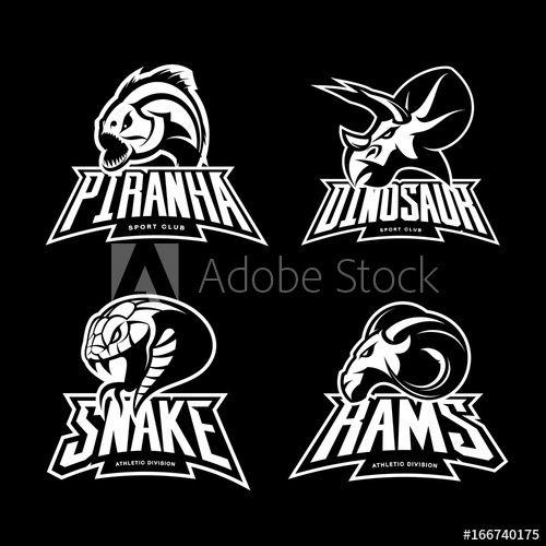 Modern Team Logo - Furious piranha, ram, snake and dinosaur head sport vector logo