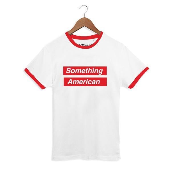 White with Red Bird Logo - JADE BIRD 'SOMETHING AMERICAN' WHITE RED RINGER TEE