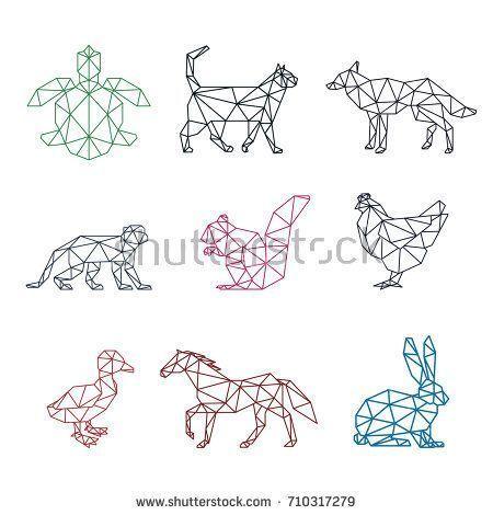 Chicken in a Triangle Logo - ANIMAL PET LOW POLY LOGO ICON SYMBOL SET. TRIANGLE GEOMETRIC TURTLE ...