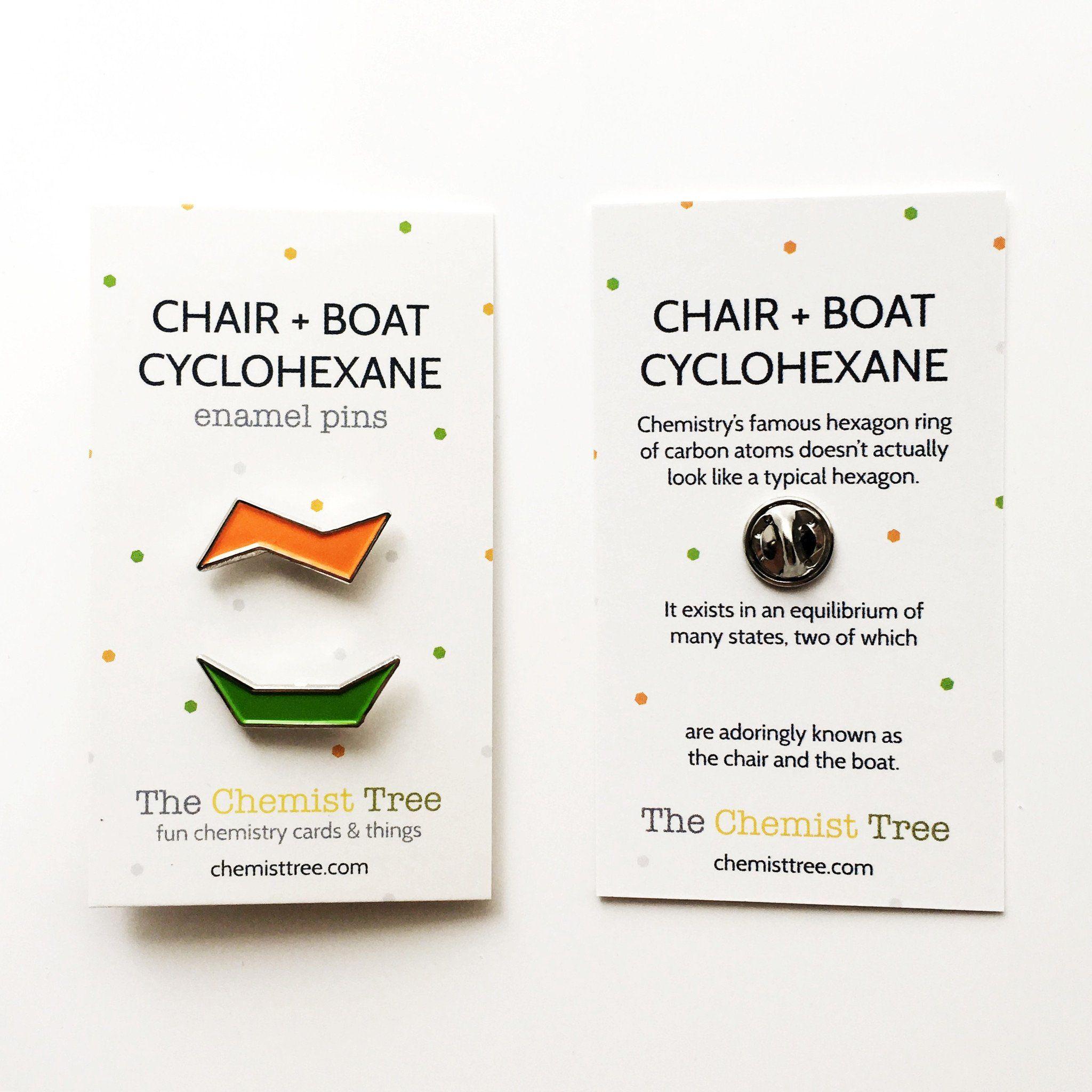 Famous Orange Hexagon Logo - Chair + Boat Cyclohexane Enamel Pin Set - The Chemist Tree