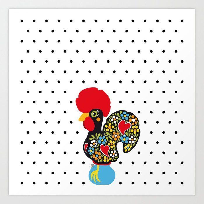 Famous Rooster Logo - Famous Rooster of Barcelos 01 | Lucky Charm & Polka Dots Art Print ...