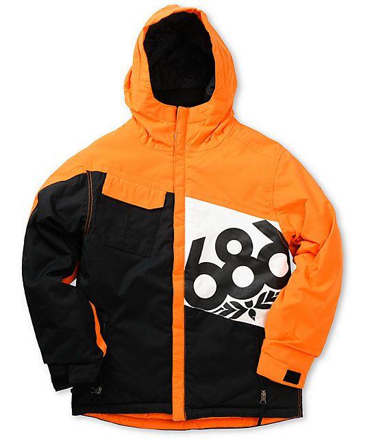 686 Snowboarding Logo - 686 Boys Mannual Iconic Insulated Orange 5K Snowboard Jacket | Zumiez