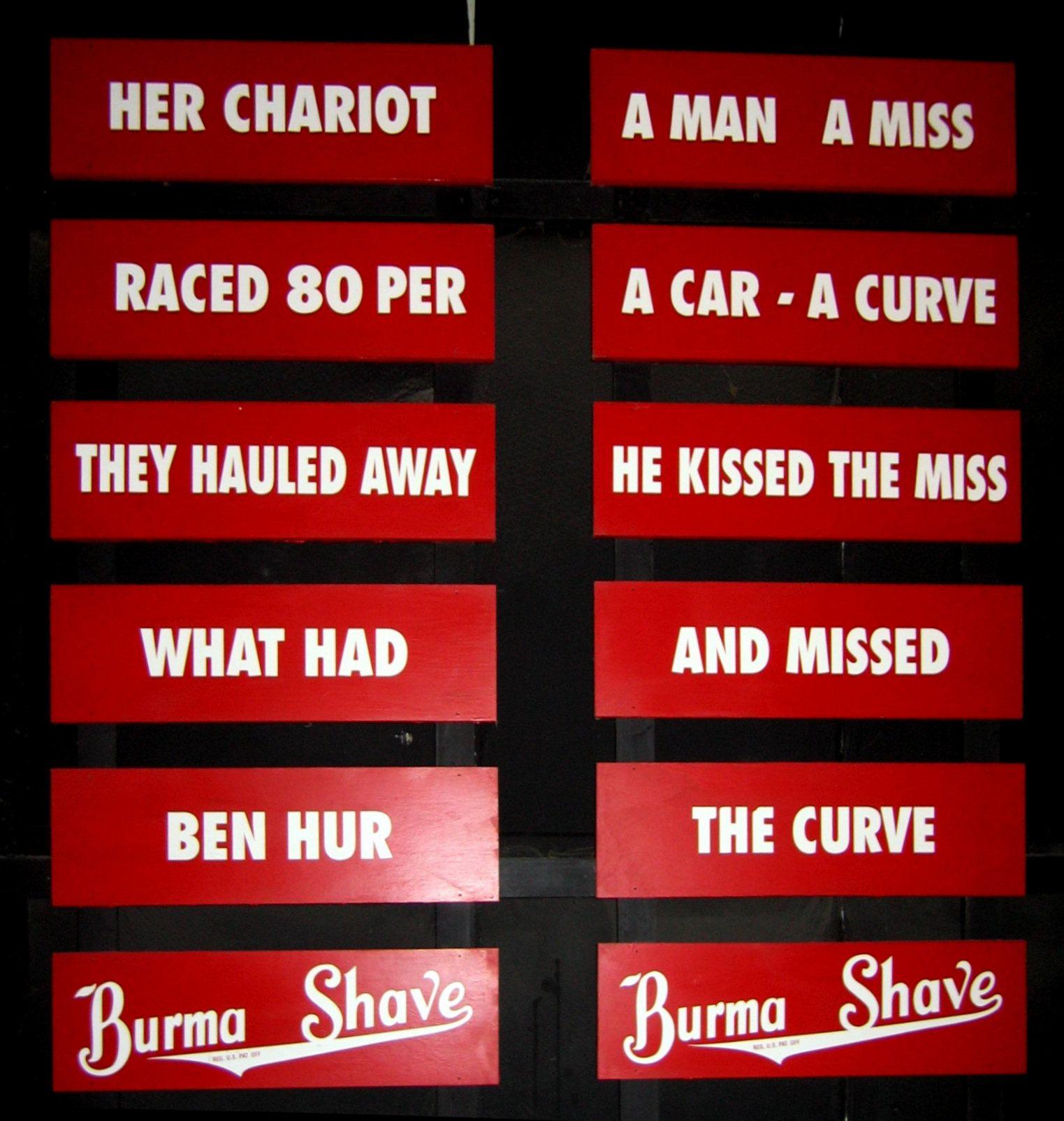 Burma Shave Logo - File:Burma Shave slogans.jpg - Wikimedia Commons