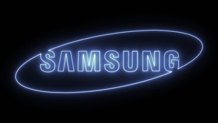 Samsung Blue Logo - Samsung Logo with Neon Lights. Stock Footage Video 100% Royalty
