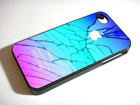 Cracked iPhone Logo - New Pink Aqua Apple Logo Gradient Cracked Out - Custom IPhone 4/4S ...