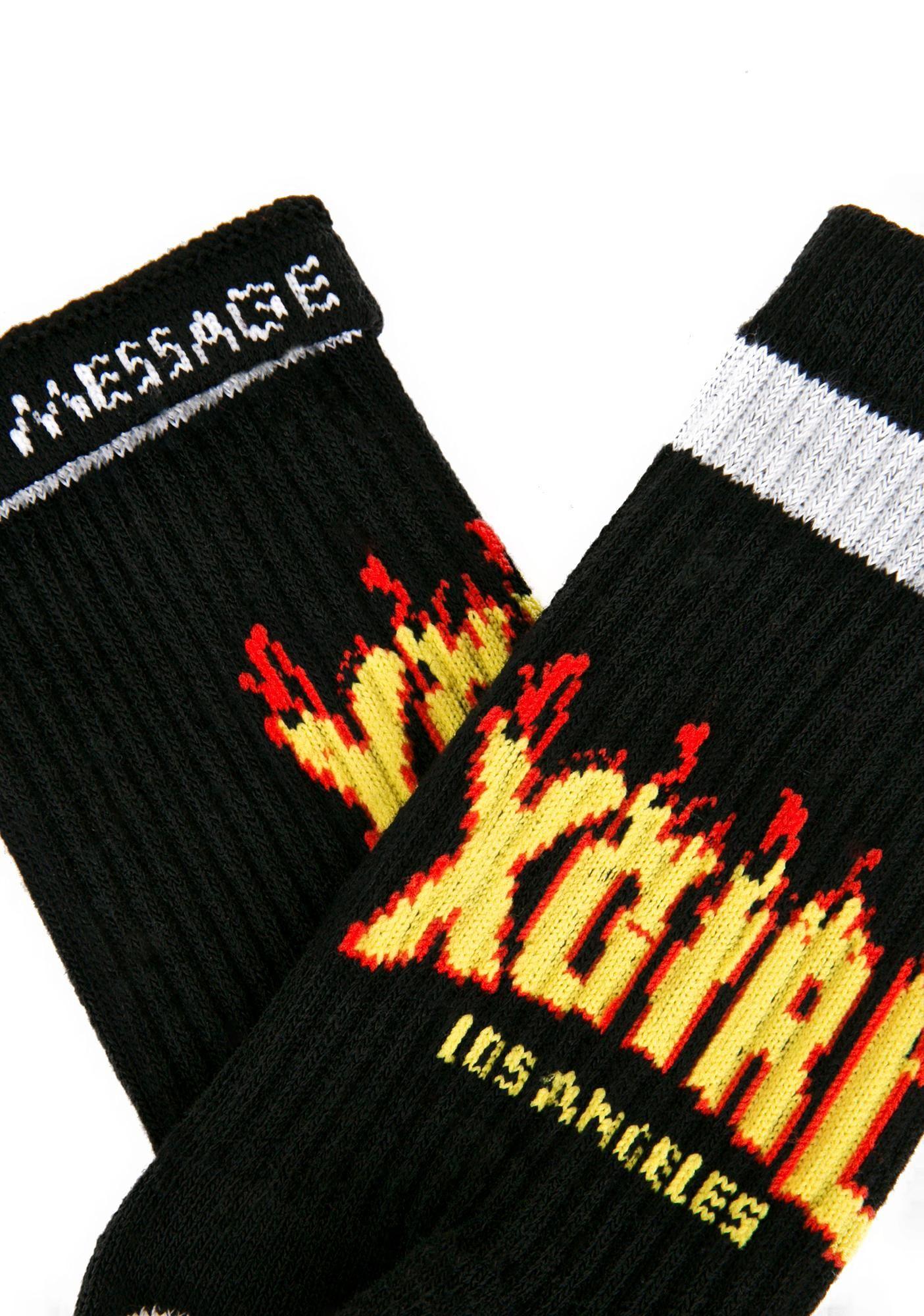 Black Flame Logo - X Girl Black Flame Logo Socks