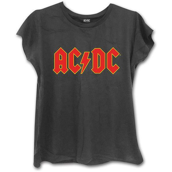 Small AC DC Logo - AC DC Classic Red Logo Ladies Fitted Black T Shirt (Small)