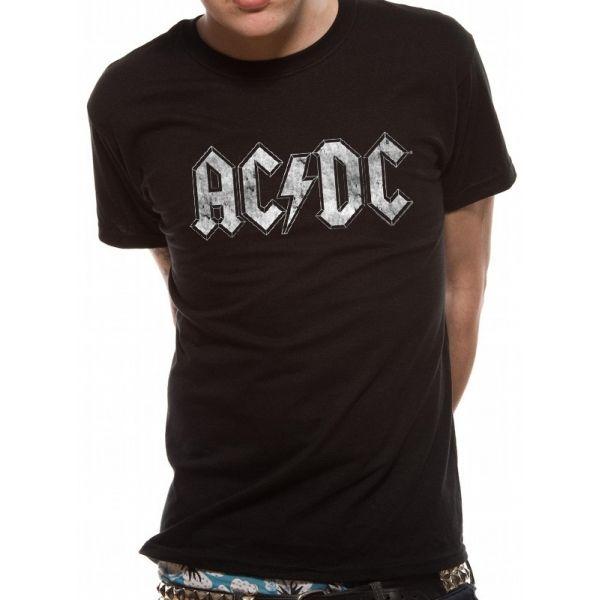 Small AC DC Logo - AC/DC White Logo Distressed Unisex Small T-Shirt - Black ...