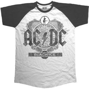 Small AC DC Logo - Small White & Black Men's Ac Dc Black Ice Raglan T Shirt