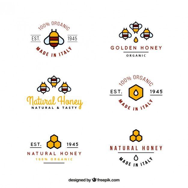 Honey-Colored Logo - Colored organic honey logotypes in linear style Vector