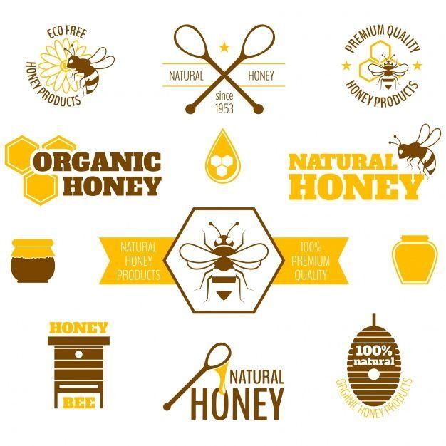 Honey-Colored Logo - Coleção de rótulos de mel no design plano. honey