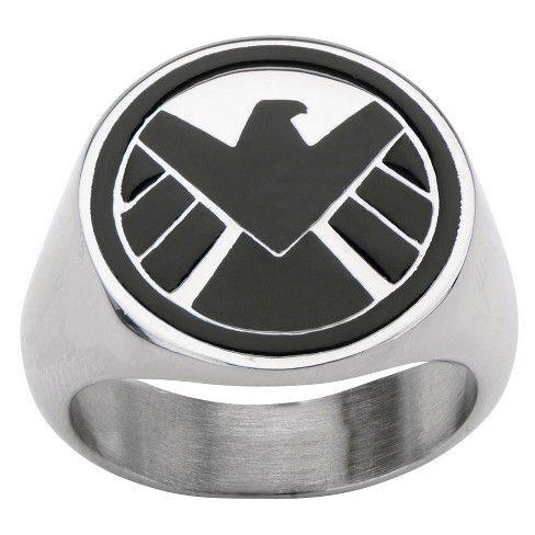 Metal Shield Logo - Men's Marvel® Agents Of S.H.I.E.L.D Stainless Steel Logo Ring : Target