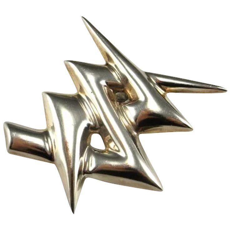 Silver Lightning Logo - Lightning Bolt Pendant Brooch Pin Sterling Silver Lightning Jewelry