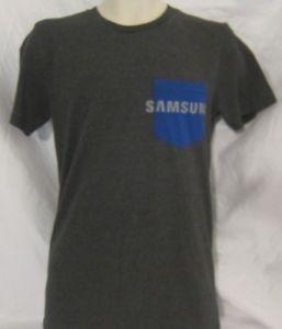 Small Samsung Logo - Samsung Logo Graphic W Blue Pocket T Shirt Charcoal Gray Adult Size