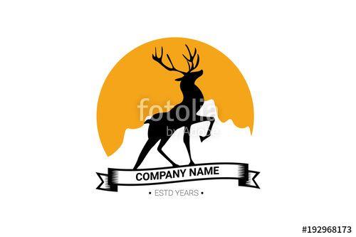 Yellow Mountain Company Logo - proud deer on the background of sun and mountains. company logo