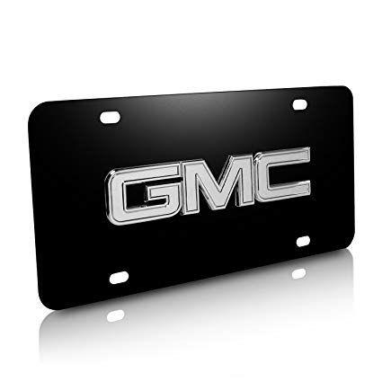 White GMC Logo - Amazon.com: GMC 3D Chrome Logo Black Stainless Steel License Plate ...