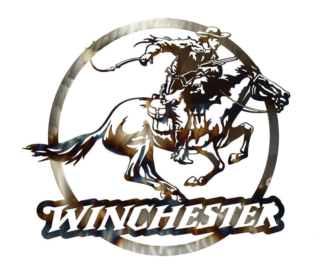 Winchester Horse Logo - Accessories: Winchester metal horse n rider sign