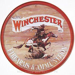 Winchester Horse Logo - Winchester Cowboy ROUND Metal TIN SIGN vintage horse gun western ...