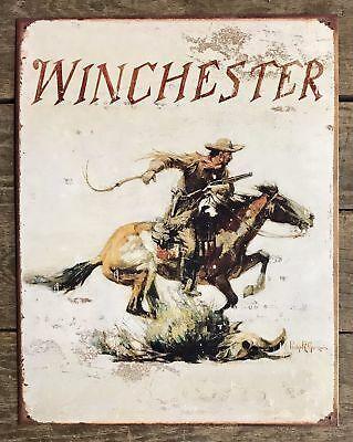 Winchester Horse Logo - WINCHESTER GUN LOGO Vtg Metal Tin Sign Cowboy Horse Western Picture