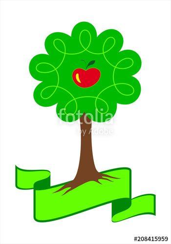 Red and Green Shovel Logo - Stylized apple tree logo. Young apple tree with green leafs, roots ...