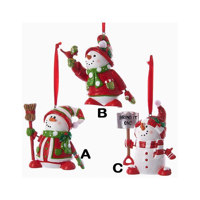 Red and Green Shovel Logo - RED, WHITE AND GREEN SNOWMAN WITH BROOM, BIRD AND BRING IT ON