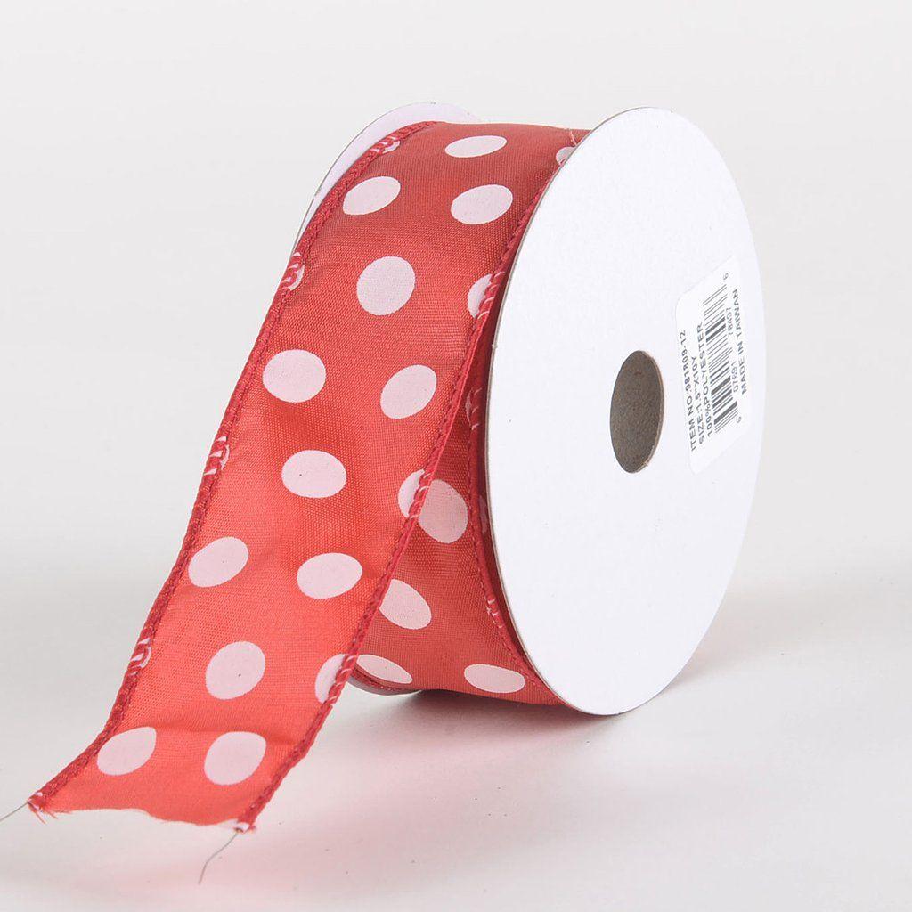 Red and White Dot Logo - Satin Polka Dot Ribbon Wired Red With White Dots W: 1 1 2 Inch. L