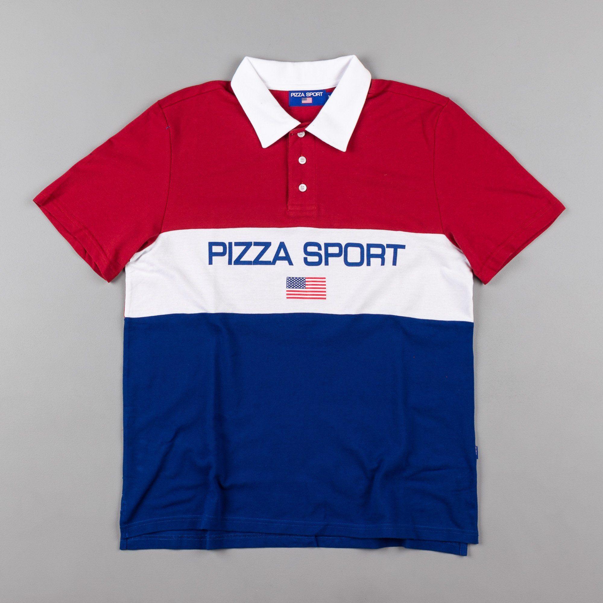 Red White and Blue Sport Logo - Pizza Skateboards Pizza Sport Polo Shirt / White / Blue